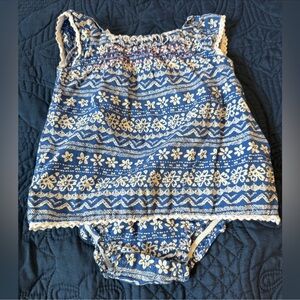 Koala Kids Blue and Cream Floral Baby Romper